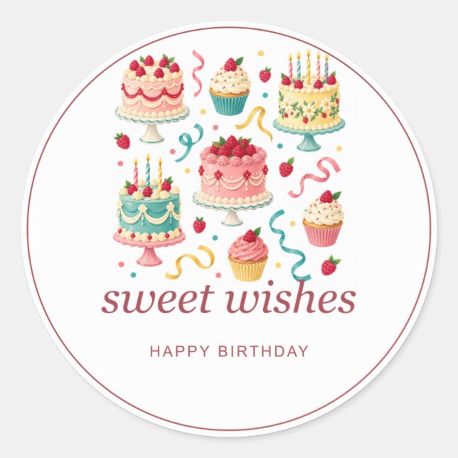 Sticker Rond Gâteau d'anniversaire joyeux (Devant)