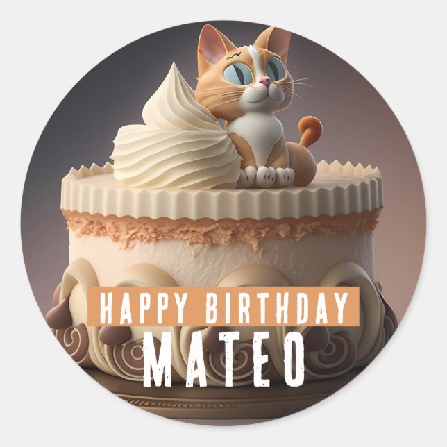 Sticker Rond Gâteau d'anniversaire Kitten - (Devant)