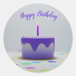 Sticker Rond Gâteau d'anniversaire pourpre