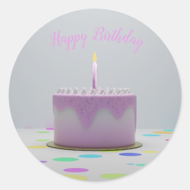 Sticker Rond Gâteau d'anniversaire rose (Devant)