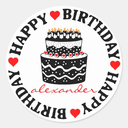 Sticker Rond Gateau D Anniversaire Rouge Et Noir Zazzle Fr