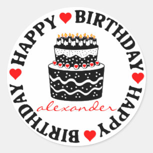 Sticker Rond Gâteau d'anniversaire rouge et noir