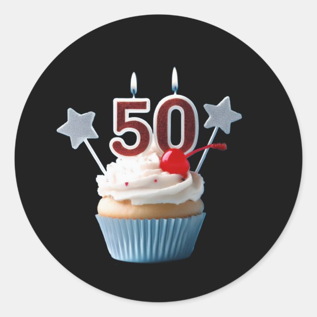 Sticker Rond Gâteau de 50 ans avec bougies allumées  (Devant)