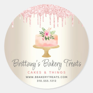 Sticker Rond Gâteau de boulangerie rose poudré paillettes coulé