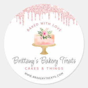 Sticker Rond Gâteau de boulangerie rose poudré paillettes cuit
