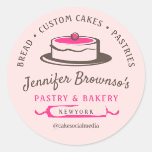 Sticker Rond Gâteau de chef de pâtisserie de boulangerie élégan