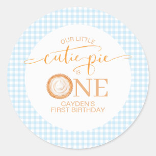 Sticker Rond Gâteau de citrouille Cutie Pie carreaux bleus Prem