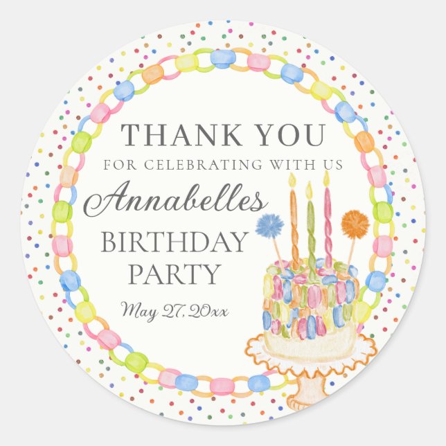 Sticker Rond Gâteau de fête d'anniversaire Confetti (Devant)