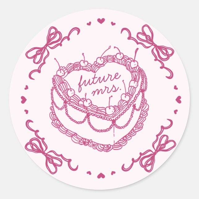 Sticker Rond Gâteau de Fiançailles Coquette à Cœur Rétro Rose a (Devant)