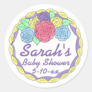 Sticker Rond Gâteau de Fleurs de Roses pour Baby Shower ou Mari