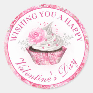 Sticker Rond Gâteau de la Saint-Valentin rose floral aquarelle