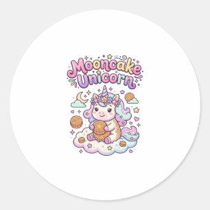 Sticker Rond Gâteau de lune licorne tenue charmante graphique d