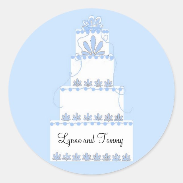 Sticker Rond Gâteau de Mariage Bleu et Blanc (Devant)