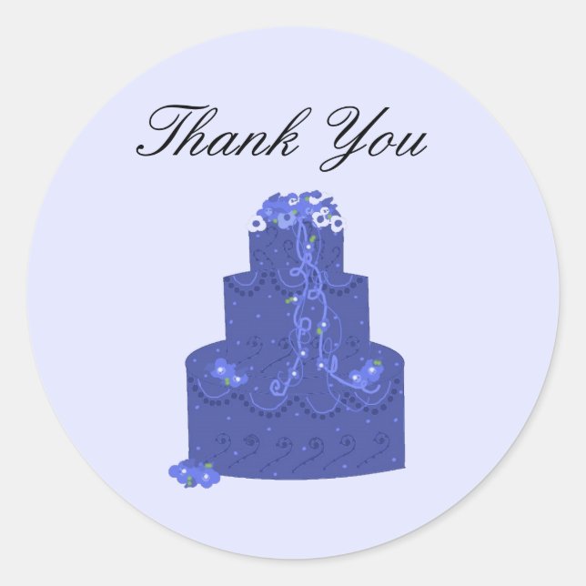 Sticker Rond Gâteau de Mariage Bleu Royal Merci (Devant)