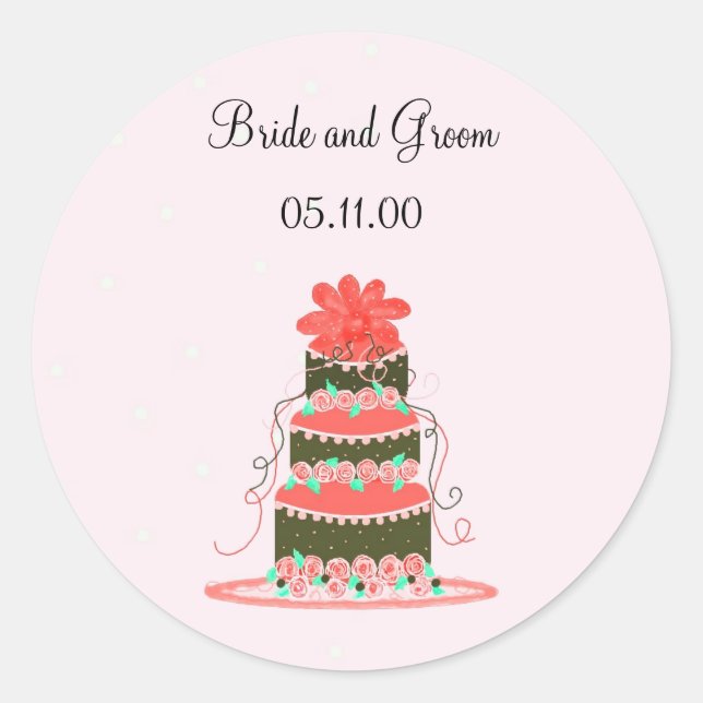 Sticker Rond Gâteau de mariage corail et chocolat (Devant)