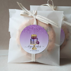 Sticker Rond Gâteau de Mariage Paillettes Coulantes Violet Boul