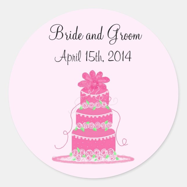 Sticker Rond Gâteau de Mariage Rose Élégant (Devant)