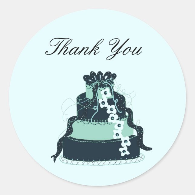 Sticker Rond Gâteau de Mariage Turquoise Merci (Devant)