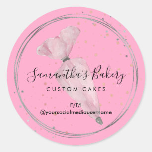 Sticker Rond Gâteau de pâtisserie à pois polka de poudre rose C