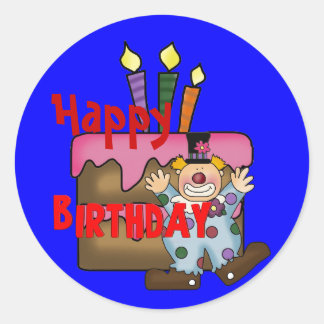 Sticker Rond Gâteau de Vœux d'Anniversaire Clown
