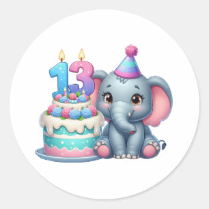 Sticker Rond Gâteau d'éléphant pour 13e anniversaire