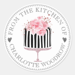 Sticker Rond Gâteau dessert glacé à l'aquarelle rayée fantaisis