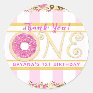 Sticker Rond Gâteau donut aux paillettes roses Fête d'anniversa