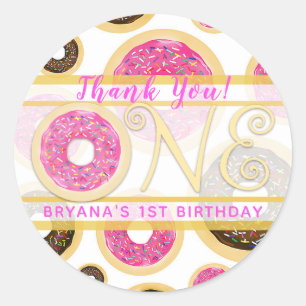 Sticker Rond Gâteau Donut Sprinkle Rose Fête d'anniversaire Pre
