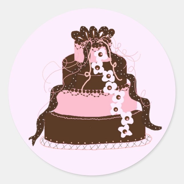 Sticker Rond Gâteau élégant rose et chocolat (Devant)