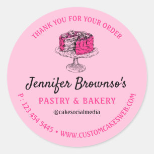 Sticker Rond Gâteau en pâte rose Mignonne Boulangerie MERCI