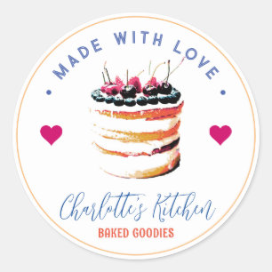 Sticker Rond Gâteau Fraise Fabriqué Avec Boulangerie De Cuisine