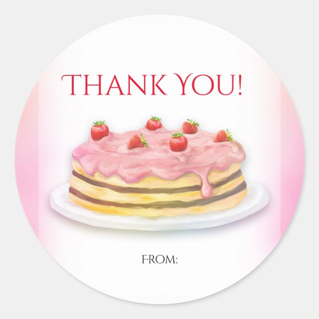 Sticker Rond Gâteau fraise rose fête d'anniversaire Favoriser (Devant)