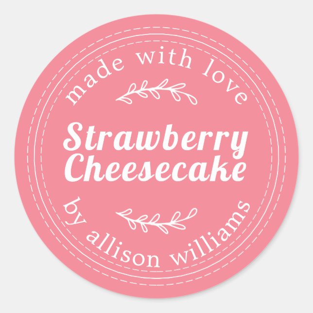Sticker Rond Gâteau Fromage Fraise Maison Rustique Rose (Devant)