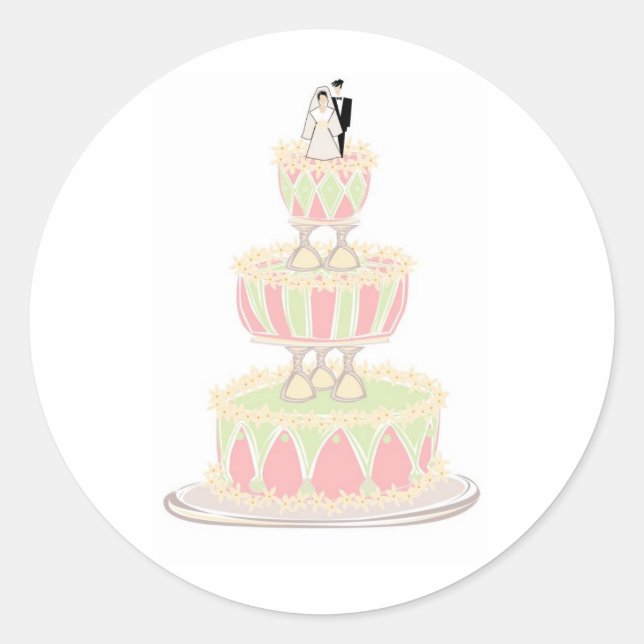 Sticker Rond Gâteau Mariage contemporain avec carreaux en verre (Devant)
