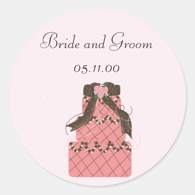 Sticker Rond Gâteau Mariage élégant rose et chocolat (Devant)