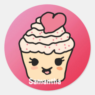 Sticker Rond Gâteau Minimaliste Mignon avec un Cœur Amour