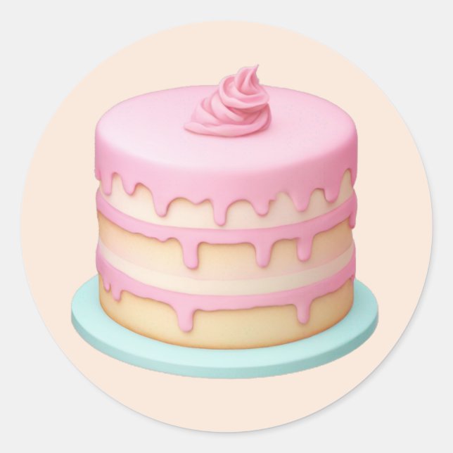 Sticker Rond Gâteau rose à la goutte mignonne Emoji (Devant)