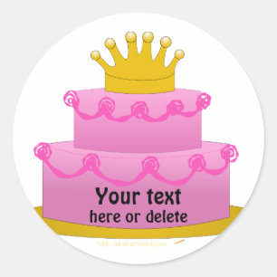 Sticker Rond Gâteau Rose Avec Couronne Anniversaire