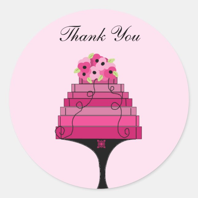 Sticker Rond Gâteau Rose Élégant Merci (Devant)