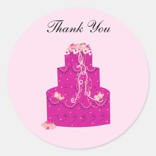 Sticker Rond Gâteau Rose Élégant Merci (Devant)