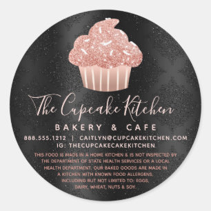 Sticker Rond Gâteau rose gold pailleté légal sur damas noir