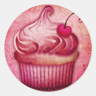 Sticker Rond gâteau rose paisley