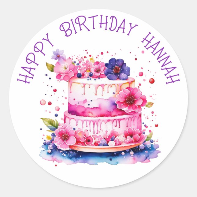 Sticker Rond Gâteau Whimsical Personnalisé Joyeux Anniversaire (Devant)