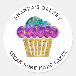 Sticker Rond Gâteaux Boulangerie maison sucrée Muffin Or Pinky