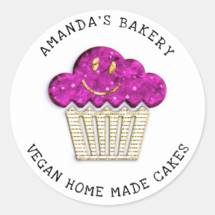 Sticker Rond Gâteaux Boulangerie maison sucrée Muffin Smile Or