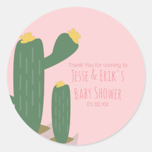 Sticker Rond Gâteaux Cactus Rose Remerciements Baby Shower 