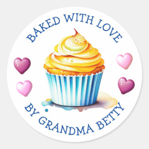 Sticker Rond Gâteaux cuits au four avec amour, Cupcakes à la va