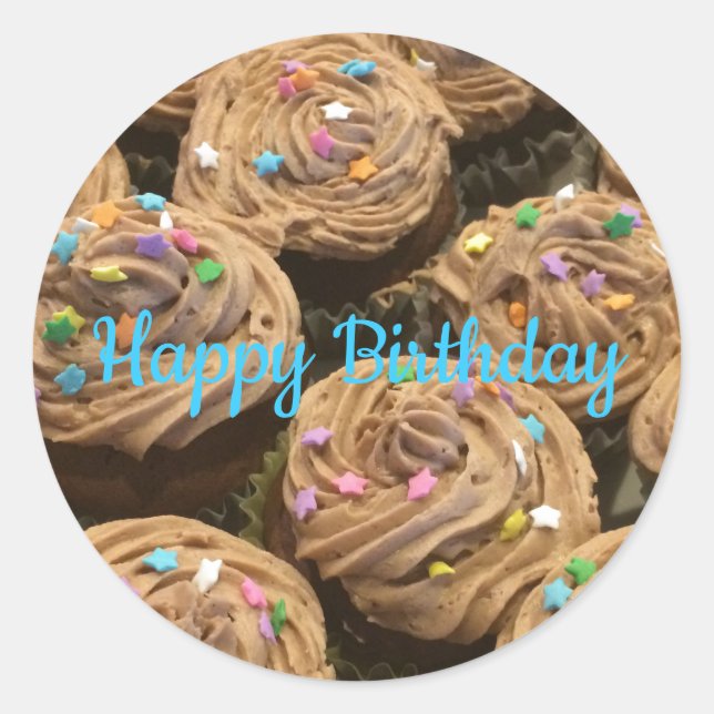 Sticker Rond Gâteaux cupcakes d'anniversaire glaçage au chocola (Devant)