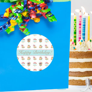 Sticker Rond Gâteaux d'anniversaire floraux Joyeux Anniversaire