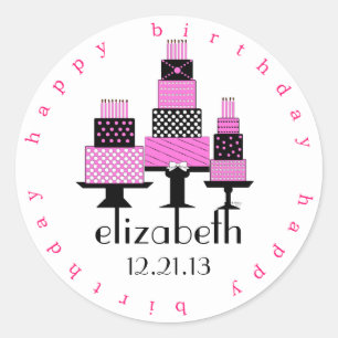Sticker Rond Gâteaux d'anniversaire rose et noir
